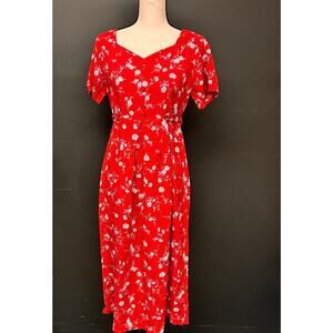 vintage women's 1990's Petite Med red blue floral ditsy mom maxi dress